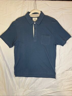 Billy Reid Slate Blue Short-Sleeve Polo with Chest Pocket